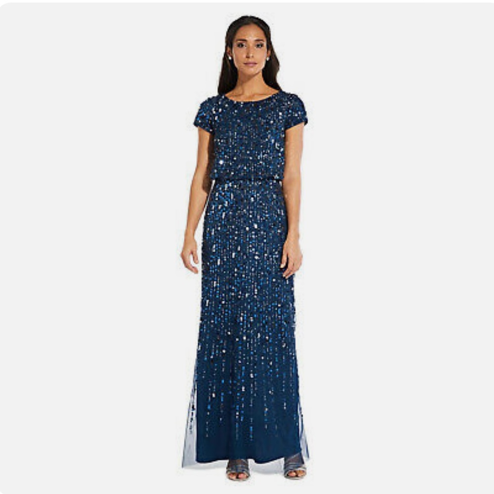 Adrianna Papell Beaded Blouson Evening Gown